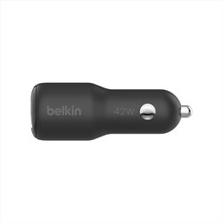 Belkin Boostcharge Doppio Caricabatteria Da Auto Da 42 W Con Ricarica Rapida USB-C Pps Da 30 W E Porte USB-A Da 12 W Per Iphone 16,16 Pro,16 Plus,16 Pro Max,15,14,13, Samsung Galaxy S24 E Altri, Nero