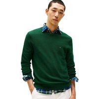 Tommy Hilfiger Mens Flag Embroidery Textured Crew Neck Jumper - Ornamental Green - XS