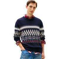 Tommy Hilfiger Mens Fair Isle Lambswool Blend Relaxed Jumper - Navy Blue/Ivory Petal - S