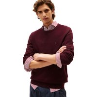 Tommy Hilfiger Mens Flag Embroidery Textured Crew Neck Jumper - Deep Burgundy - XS