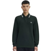 Fred Perry Mens M3636 Long Sleeve Polo Shirt - Night Green/Snow White - 2XL