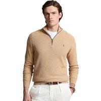 Polo Ralph Lauren Mens Mesh Knit Cotton Quarter Zip Sweater - Camel Melange - M