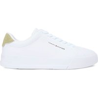 Tommy Hilfiger Mens Logo Court Leather Trainers - White/Succulent Green - 9