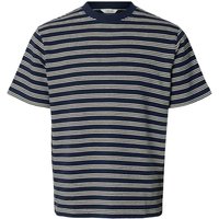 Selected Homme Mens Seersucker T-Shirt - Navy Blazer - L