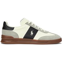 Polo Ralph Lauren Mens Heritage Aera Leather-Suede Trainers - White/Black/Soft Grey - 9