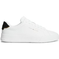 Tommy Hilfiger Mens Logo Court Leather Trainers - White/Black/Gold - 12