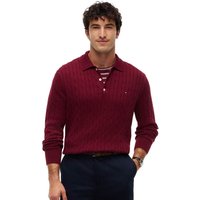 Tommy Hilfiger Mens Cable Knit Polo Jumper - Burgundy - XS