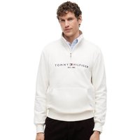 Tommy Hilfiger Mens Logo Fleece Quarter-Zip Sweatshirt - Ivory Petal - L