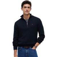 Tommy Hilfiger Mens Cable Knit Quarter-Zip Jumper - Navy Blue - M