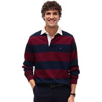 Tommy Hilfiger Mens Essential Stripe Rugby Shirt - Burgundy/Carbon Navy - M