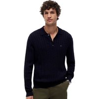 Tommy Hilfiger Mens Cable Knit Polo Jumper - Navy Blue - XS