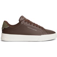 Tommy Hilfiger Mens Logo Court Leather Trainers - Cocoa/Platinum Olive - 8