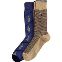 Polo Ralph Lauren Mens Combed Cotton Litchfield Bear 2-Pack Socks - Navy/Multi - 9-12