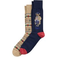 Polo Ralph Lauren Mens Cotton Bear 2-Pack Socks - Navy/Camel - 9-12