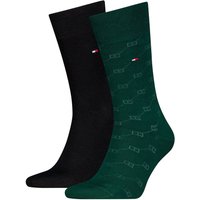 Tommy Hilfiger Mens Classic Flag AOP 2-Pack Socks - Deep Green - 9-12
