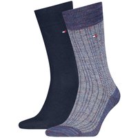 Tommy Hilfiger Mens Mouline Nappy Herringbone 2-Pack Socks - Navy - 6-8
