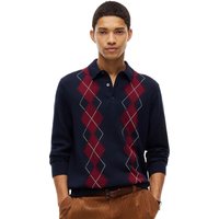 Tommy Hilfiger Mens Flag Embroidery Argyle Polo Jumper - Navy Blue - S