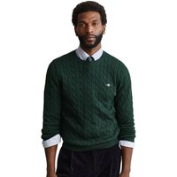 GANT Mens Classic Cable Knit Sweater - Tartan Green - S
