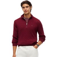 Tommy Hilfiger Mens Cable Knit Quarter-Zip Jumper - Burgundy - XL