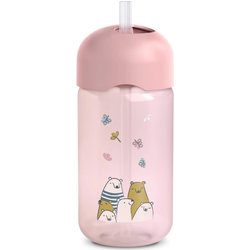 Suavinex, Tazza Didattica Per Bambini Con Cannuccia In Silicone Morbida E Flessibile, Antigoccia E Antimacchia, Lavabile In Lavastoviglie, Con Tappo, 340 Ml, Bimbi +18 Mesi, My Family Rosa