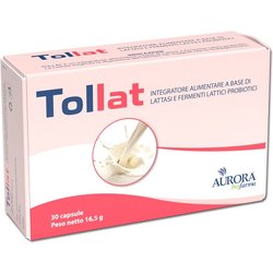 Aurora Biofarma Tollat - Integratore Lattasi Con Fermenti Lattici Probiotici E Prebiotici - Assorbe 250 Ml Di Latte Per Ogni Capsula - 30 Pastiglie Lattosio