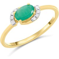 9ct Off-set Oval Emerald And Diamond Cluster Ring - D7642