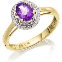 9ct Gold Oval Amethyst And Diamond Cluster Ring - 10pts - D8454-K