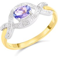 9ct Gold Transverse Oval Tanzanite And Diamond Ring - D8482-J