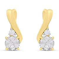 9ct Gold Diamond-Set Swirl Cluster Stud Earrings - D94176