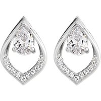 Silver Cubic Zirconia Teardrop Stud Earrings - 12mm - F04186