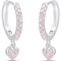 Silver Pink C.Z. And Heart Drop Huggie Earrings - 12mm - F13021