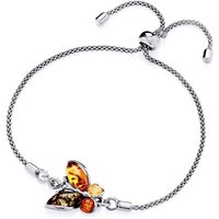 Silver Mixed Amber Butterfly Adjustable Bracelet - F14196