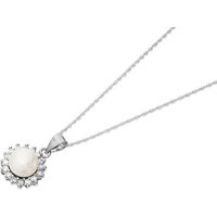 Silver Cultured Freshwater Pearl And Cubic Zirconia Necklace - F33012