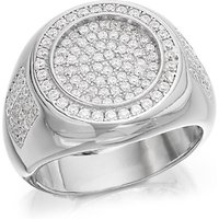 Silver Cubic Zirconia Round Signet Ring - F5107-S