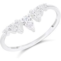 Silver Mixed Cut Cubic Zirconia Wishbone Ring - F6094-R