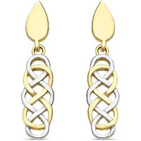 9ct Gold Two Colour Celtic Drop Earrings - 22mm drop - G1233