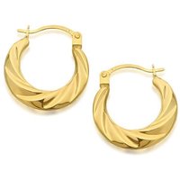 9ct Gold Ribbed Creole Hoop Earrings - 14mm - G4195