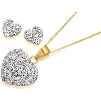 9ct Gold Crystal Heart Necklace And Earring Gift Set - G5007