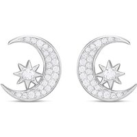 Briolette Silver CZ Moon And Star Earrings - J77188