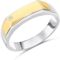Night & Day Silver And 9ct Gold Diamond Rectangular Signet Ring - M1781