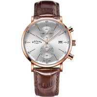 Rotary GS00302/70 Rose Gold Plated Brown Leather Strap Watch - W13107