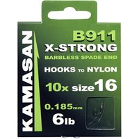 Kamasan B911 X-Strong Barbless Spade End Hooks To Nylon - Size 18 - 5Lb