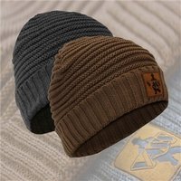 Vass VR376 Fleece Lined Ribbed Beanie - Brown Rubber Badge