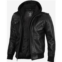 Lambskin Leather Jacket for Mens | Black Bomber Jacket with Hood