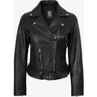 Womens Black Leather Jacket - Asymmetrical Zip Motorbike Leather Jacket - 100% Real Lambskin Ladies Belted Rider Leather Jacket for Her