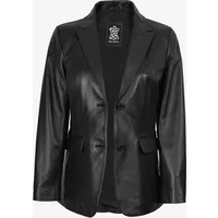 Womens Black Leather Blazer - Ladies Two Button Formal Leather Jacket - Notch Lapel Business Style Leather Blazer