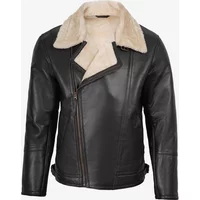 Mens Dark Brown Shearling Leather Jacket - Sherpa Collar Asymmetrical Leather Jacket for Winter - Genuine Lambskin Moto Jacket for Him