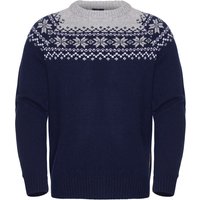 Gridarmor Men's Snøkrystall Round Neck Ullgenser Dark Navy/Light Grey/White