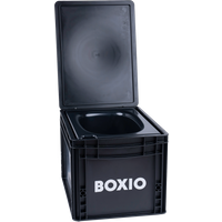 BOXIO - TOILET: Campingtoilette 40x30 kompakt, mobile Trockentrenntoilette ohne Chemie für Camping, Van, Outdoor, Dachzelt: Toilette auf Eurobox Basis ohne Strom für unterwegs, schwarz