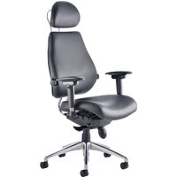 Praktikos Ultimate Black Leather Ergonomic Chair With Headrest, Black Praktikos Ultimate Black Leather Ergonomic Chair With Headrest, Black
